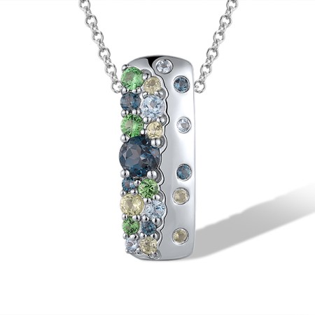 14KW Pendant London Blue Topaz,Peridot,Blue Topaz (Swiss Blue),Green Garnet (P315897MUL14KW)