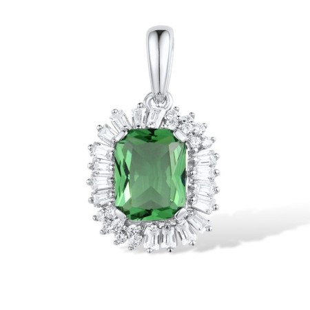 Sterling Silver Pendant Green Glass,White Cubic Zirconia (P315914GRGZSL925)