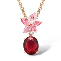 Sterling Silver w/ Rose Plating Pendant Pink Glass,White Cubic Zirconia (P315982PIGZSR925)