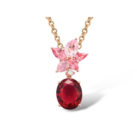 Sterling Silver w/ Rose Plating Pendant Pink Glass,White Cubic Zirconia (P315982PIGZSR925)