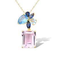 Sterling Silver w/ Yellow Plating Pendant Blue Glass,Pink Glass (P315983BPI1SY925)