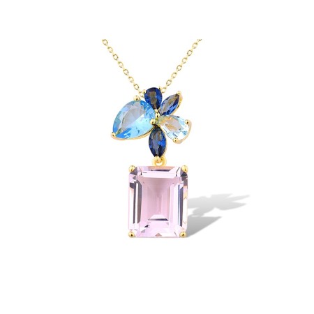 Sterling Silver w/ Yellow Plating Pendant Blue Glass,Pink Glass (P315983BPI1SY925)
