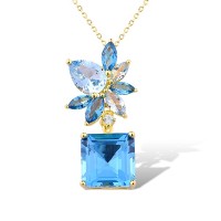 Sterling Silver w/ Yellow Plating Pendant Blue Glass,Blue Spinel,White Cubic Zirconia (P315984BGNZSY925)