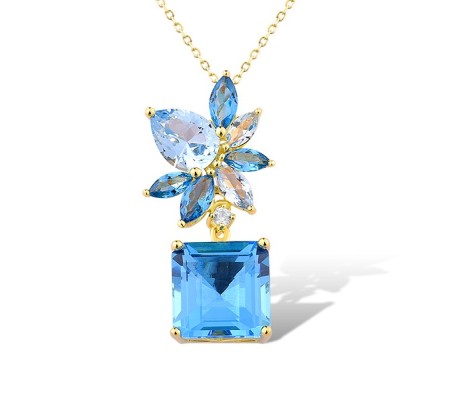 Sterling Silver w/ Yellow Plating Pendant Blue Glass,Blue Spinel,White Cubic Zirconia (P315984BGNZSY925)