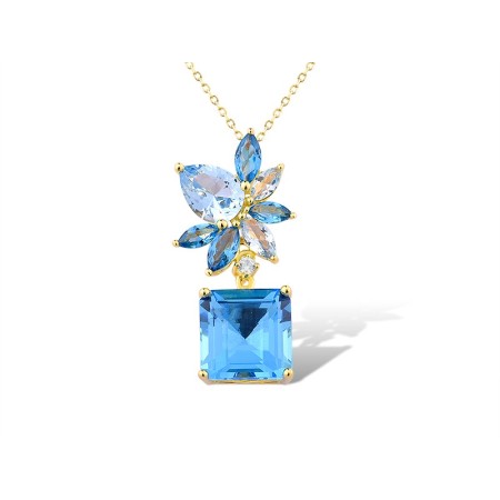 Sterling Silver w/ Yellow Plating Pendant Blue Glass,Blue Spinel,White Cubic Zirconia (P315984BGNZSY925)