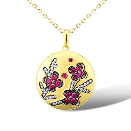 Sterling Silver w/ Yellow Black Plating Pendant Created Ruby,White Cubic Zirconia (P316031CRZSC925)