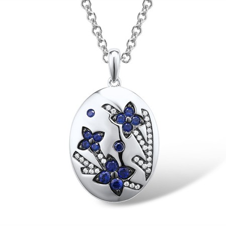 Sterling Silver w/ Black White Plating Pendant Created Sapphire,White Cubic Zirconia (P316032CRSZSK925)