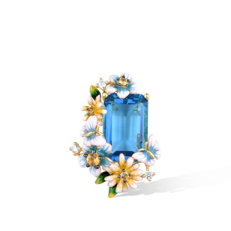 Sterling Silver w/ Yellow Black Plating Pendant Blue Glass,Enamel,White Cubic Zirconia,Yellow Nano Cubic Zirconia (Ci (P316090ENASC925)