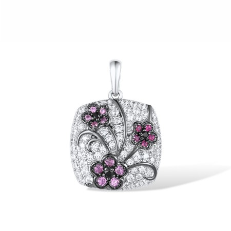 Sterling Silver w/ Black White Plating Pendant Black spinel,Created Pink Sapphire,Created Ruby,White Cubic Zirconia (P316227MULSK925)