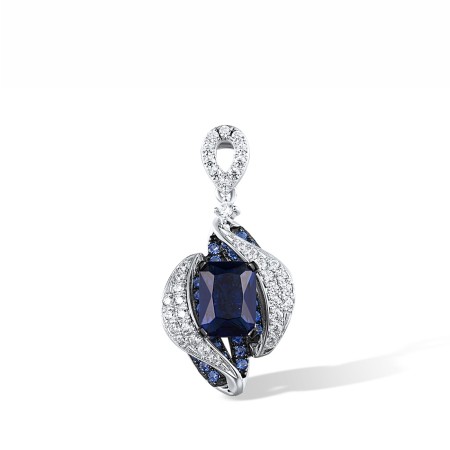 Sterling Silver w/ Black White Plating Pendant Blue Glass,Blue Nano Cubic Zirconia,White Cubic Zirconia (P316250BLNZSK925)