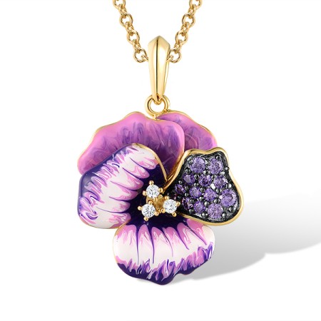 Sterling Silver w/ Yellow Black Plating Pendant Amethyst Cubic Zirconia,Enamel,White Cubic Zirconia (P316397ENASC925)