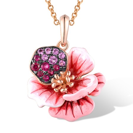 Sterling Silver w/ Rose Black Plating Pendant Enamel,Created Pink Sapphire,Created Ruby (P316398ENASD925)