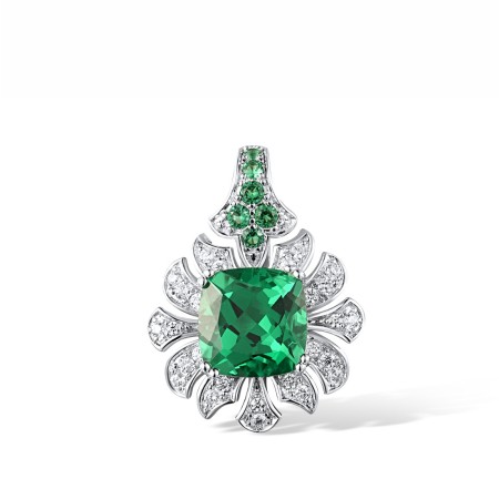 Sterling Silver Pendant Green Spinel,White Cubic Zirconia (P316509GSZSL925)
