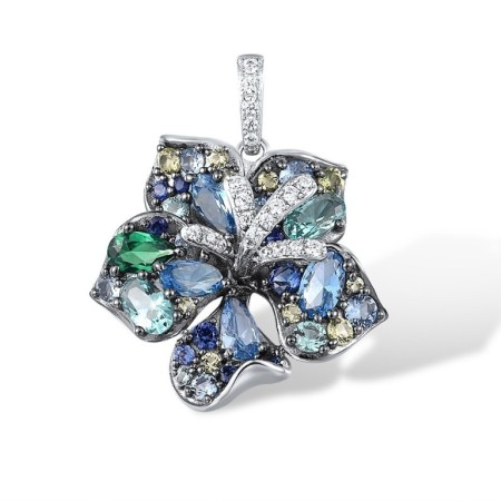 Sterling Silver w/ Black White Plating Pendant Blue Spinel,Created Sapphire,Green Nano Cubic Zirconia (Per,Green Spinel,White Cubic Zirconia (P316555MULSK925)