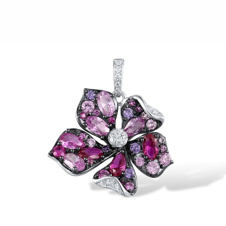 Sterling Silver w/ Black White Plating Pendant Amethyst Cubic Zirconia,Created Pink Sapphire,Created Ruby,White Cubic Zirconia (P316556MULSK925)