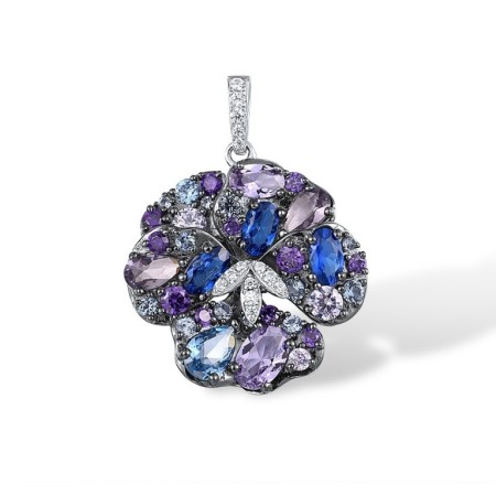 Sterling Silver w/ Black White Plating Pendant Amethyst Cubic Zirconia,Blue Spinel,Created Purple Nano Spinel,Light Blue Cubiz Zirconia,Purple Glass,White Cubic Zirconia (P316557MULSK925)