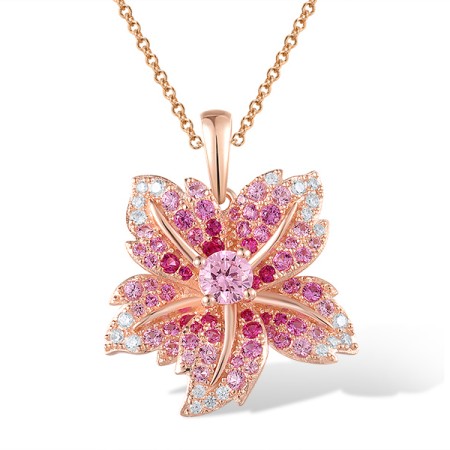 Sterling Silver w/ Rose Plating Pendant Created Pink Sapphire,Created Ruby,Pink Cubic Zirconia,White Cubic Zirconia (P316702MULSR925)