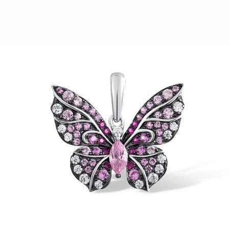 Sterling Silver w/ Black White Plating Pendant Created Pink Sapphire,Created Ruby,Pink Cubic Zirconia,White Cubic Zirconia (P316703MUL1SK925)