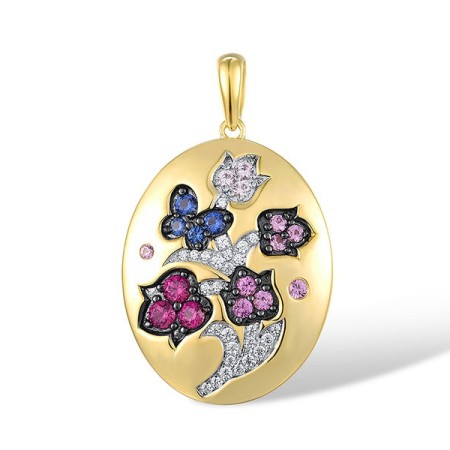 Sterling Silver w/ Yellow Black White Plating Pendant Blue Nano Cubic Zirconia,Created Pink Sapphire,Created Ruby,White Cubic Zirconia (P316750MULSZ925)