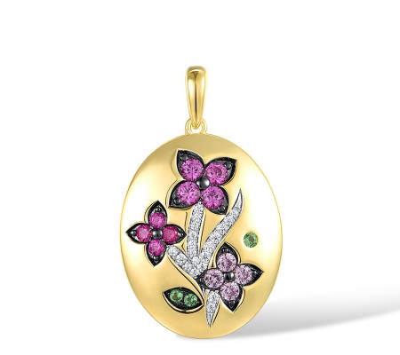 Sterling Silver w/ Yellow Black White Plating Pendant Created Pink Sapphire,Created Ruby,Green Spinel,White Cubic Zirconia (P316751MUL1SZ925)