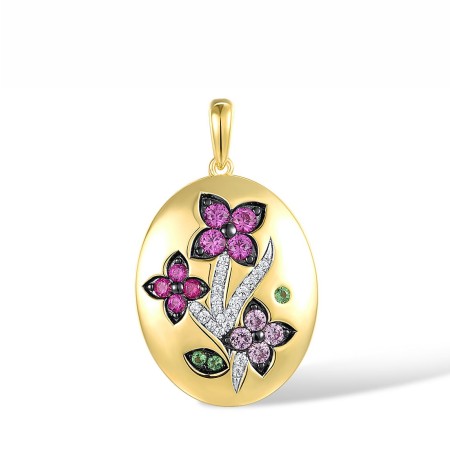 Sterling Silver w/ Yellow Black White Plating Pendant Created Pink Sapphire,Created Ruby,Green Spinel,White Cubic Zirconia (P316751MUL1SZ925)