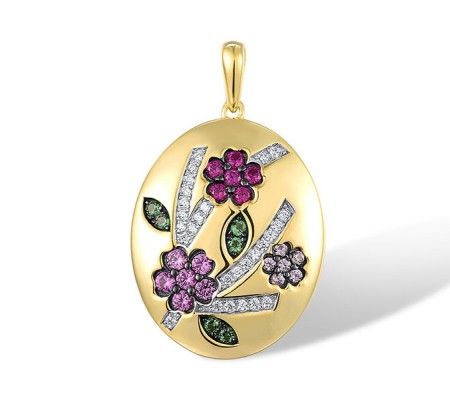 Sterling Silver w/ Yellow Black White Plating Pendant Created Pink Sapphire,Created Ruby,Green Spinel,White Cubic Zirconia (P316752MULSZ925)
