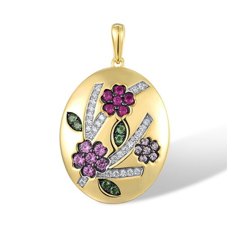Sterling Silver w/ Yellow Black White Plating Pendant Created Pink Sapphire,Created Ruby,Green Spinel,White Cubic Zirconia (P316752MULSZ925)