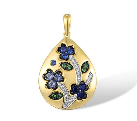 Sterling Silver w/ Yellow Black White Plating Pendant Blue Nano Cubic Zirconia,Blue Spinel,Green Spinel,White Cubic Zirconia (P316753MULSZ925)