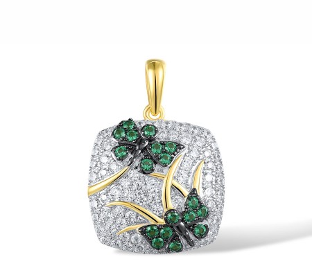 Sterling Silver w/ Yellow Black White Plating Pendant Green Spinel,White Cubic Zirconia (P316767GSZSZ925)