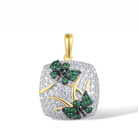 Sterling Silver w/ Yellow Black White Plating Pendant Green Spinel,White Cubic Zirconia (P316767GSZSZ925)