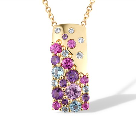 14KY Pendant White Topaz,Amethyst,Blue Topaz (Swiss Blue),Diamond,Pink Sapphire (P316811MUL14KY)