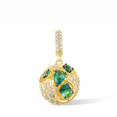 Sterling Silver w/ Yellow Black Plating Pendant Green Glass,Green Spinel,White Cubic Zirconia (P316821GGNZSC925)