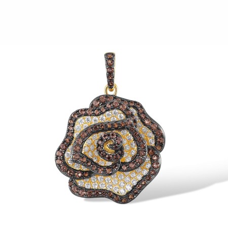 Sterling Silver w/ Yellow Black Plating Pendant Nano Brown Spinel,White Cubic Zirconia (P316897NBZSC925)