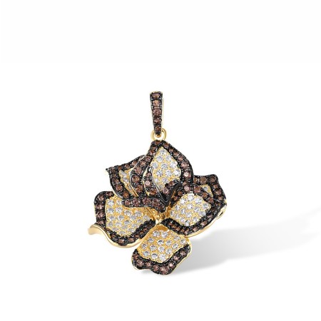 Sterling Silver w/ Yellow Black Plating Pendant Nano Brown Spinel,White Cubic Zirconia (P316899NBZSC925)