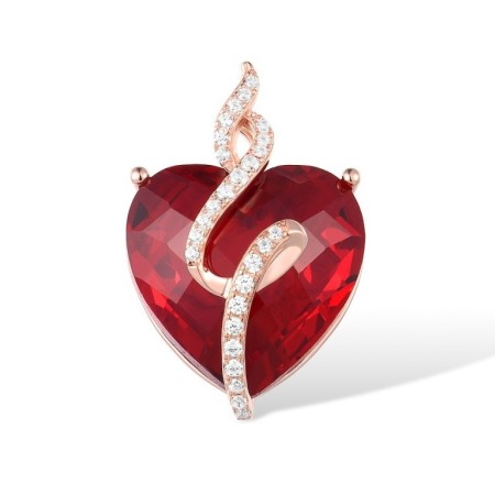Sterling Silver w/ Rose Plating Pendant Red Glass,White Cubic Zirconia (P316900REGZSR925)