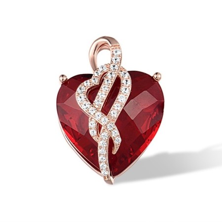 Sterling Silver w/ Rose Plating Pendant Red Glass,White Cubic Zirconia (P316901REGZSR925)