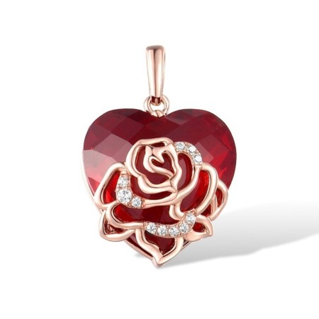 Sterling Silver w/ Rose Plating Pendant Red Glass,White Cubic Zirconia (P316902REGZSR925)
