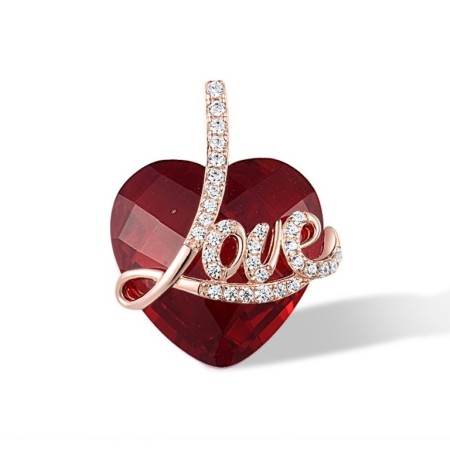 Sterling Silver w/ Rose Plating Pendant Red Glass,White Cubic Zirconia (P316903REGZSR925)