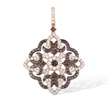 Sterling Silver w/ Rose Black Plating Pendant Nano Brown Spinel,White Cubic Zirconia (P316945NBZSD925)