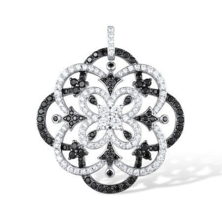 Sterling Silver w/ Black White Plating Pendant Black spinel,White Cubic Zirconia (P316951BSNZSK925)