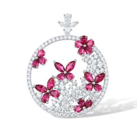 Sterling Silver Pendant Red Nano Crystal,White Cubic Zirconia (P316952RNZSL925)