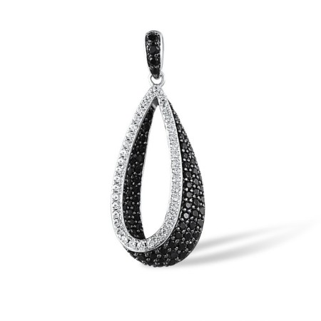 Sterling Silver w/ Black White Plating Pendant Black spinel,White Cubic Zirconia (P316994BSNZSK925)