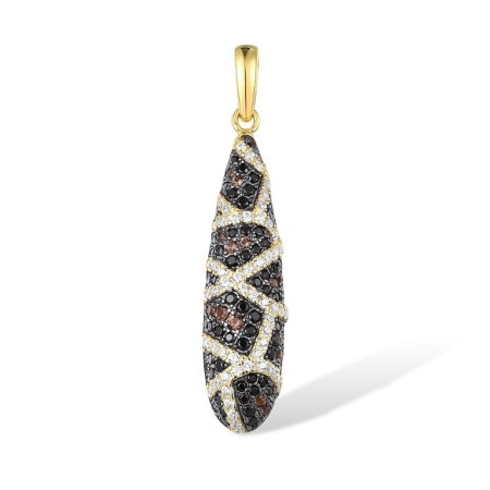 Sterling Silver w/ Yellow Black Plating Pendant Black spinel,Nano Brown Spinel,White Cubic Zirconia (P316995SCWZSC925)