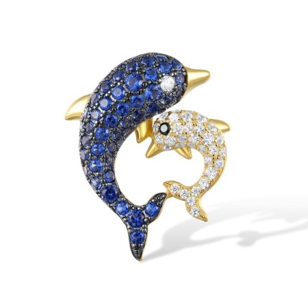 Sterling Silver w/ Yellow Black Plating Pendant Black spinel,Blue Nano Cubic Zirconia,White Cubic Zirconia (P316997BNSZSC925)