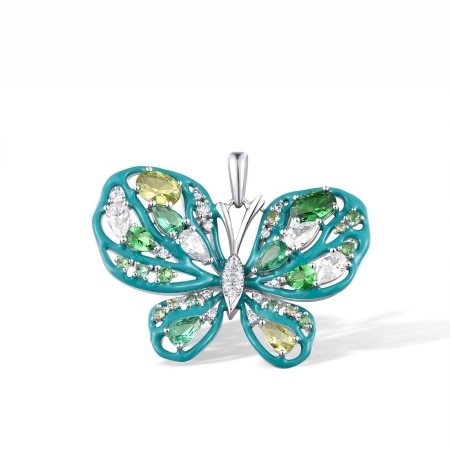 Sterling Silver Pendant Enamel,Green Nano Cubic Zirconia (Per,Green Spinel,White Cubic Zirconia (P317050ENASL925)