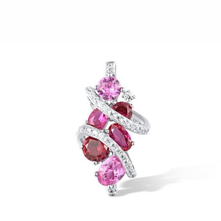 Sterling Silver Pendant Created Pink Sapphire,Created Ruby,White Cubic Zirconia (P317087CPRZSL925)