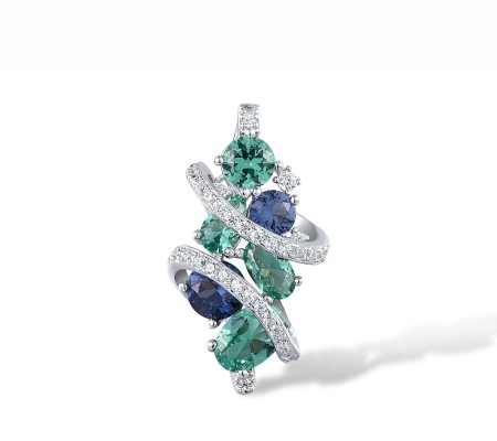 Sterling Silver Pendant Blue Spinel,Green Spinel,White Cubic Zirconia (P317087GSBZSL925)