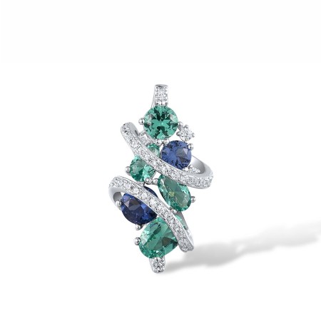 Sterling Silver Pendant Blue Spinel,Green Spinel,White Cubic Zirconia (P317087GSBZSL925)