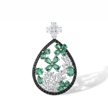 Sterling Silver w/ Black White Plating Pendant Black spinel,Green Spinel,White Cubic Zirconia (P317178BGSZSK925)