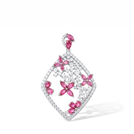 Sterling Silver Pendant Red Nano Crystal,White Cubic Zirconia (P317179RNZSL925)